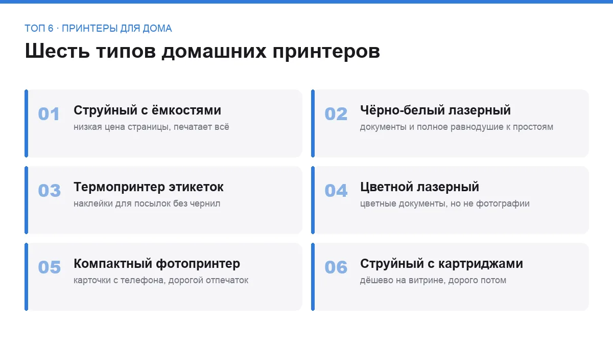 Список шести типов принтеров для дома