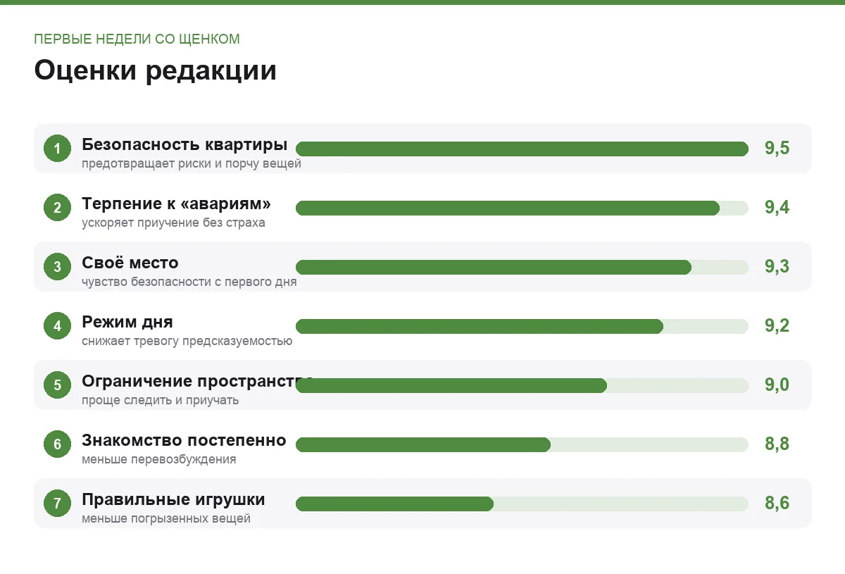 Диаграмма оценок советов по первым неделям со щенком дома