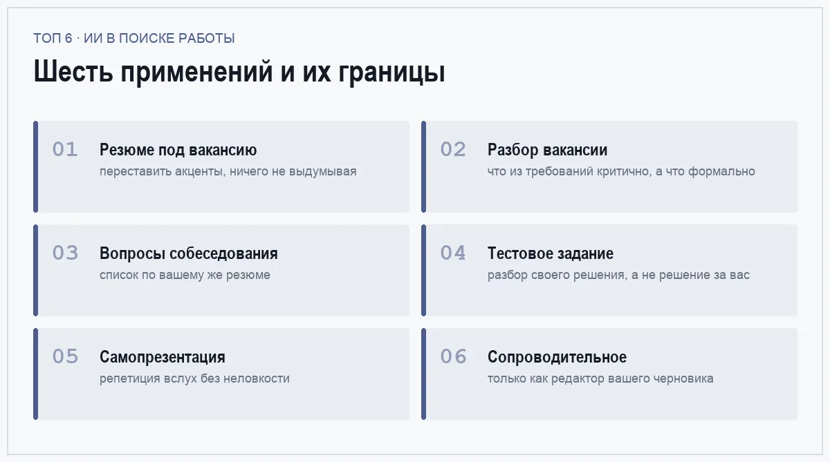 Список шести способов применить ИИ при поиске работы