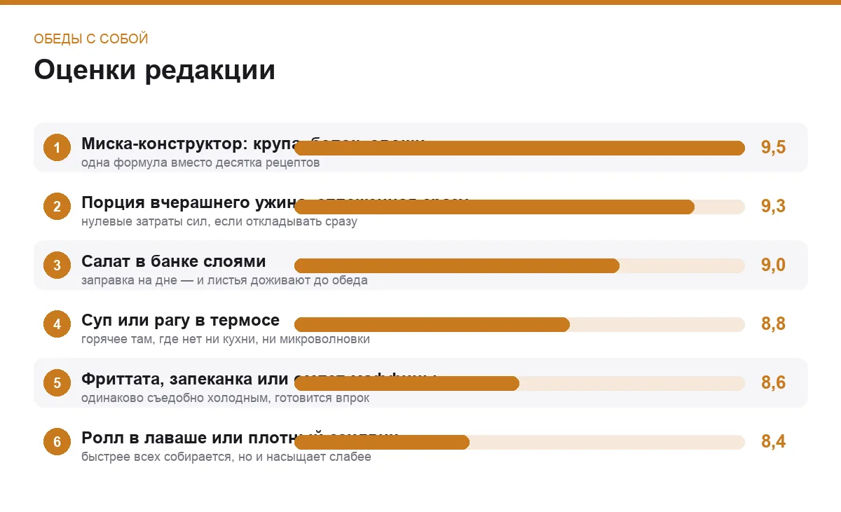 Диаграмма оценок шести форматов обеда с собой