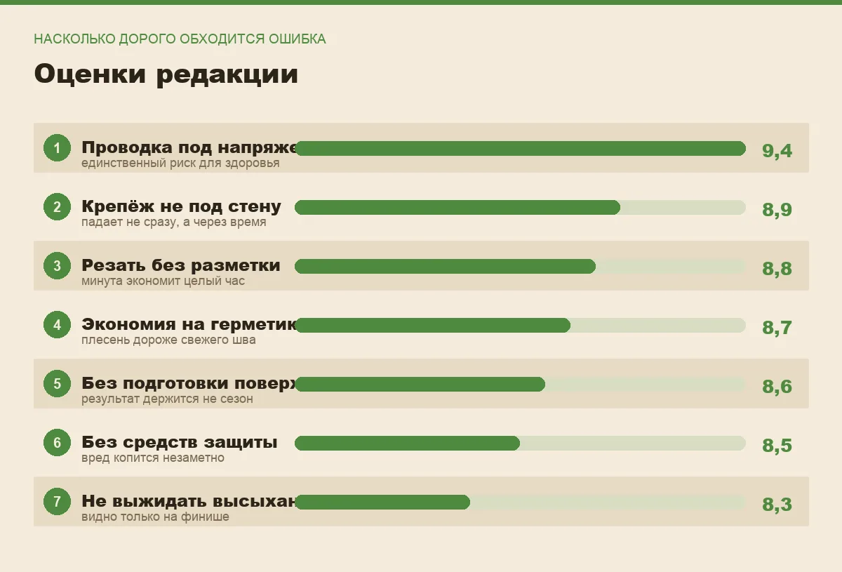 Диаграмма оценок серьёзности ошибок мелкого ремонта своими руками