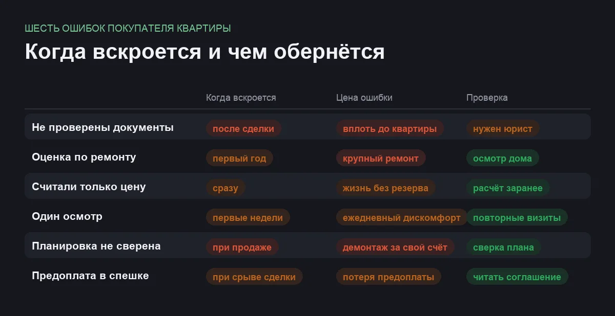 Инфографика: срок проявления ошибки, её цена и сложность проверки