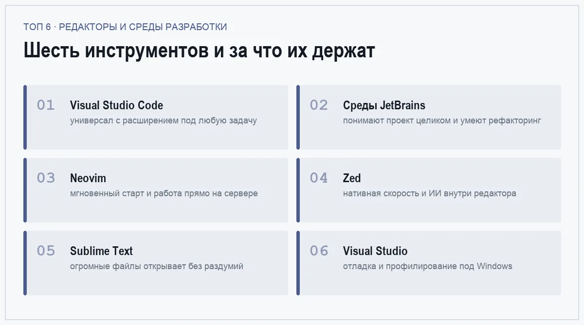 Список шести редакторов кода и сред разработки
