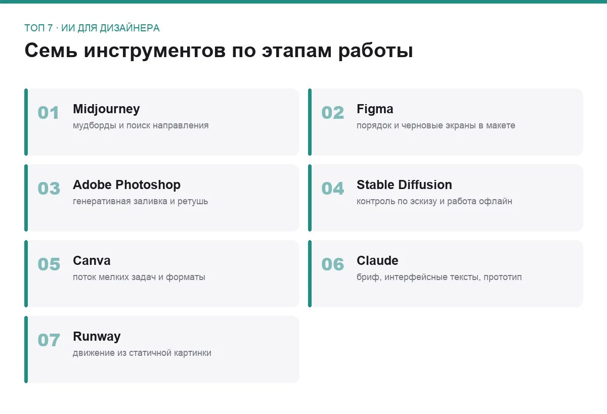 Список семи ИИ-инструментов для дизайнера и их роли в работе