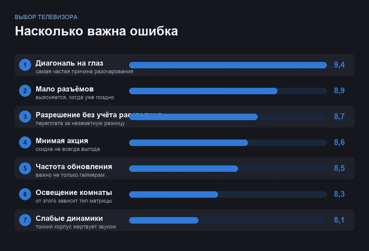 Диаграмма важности ошибок при выборе телевизора