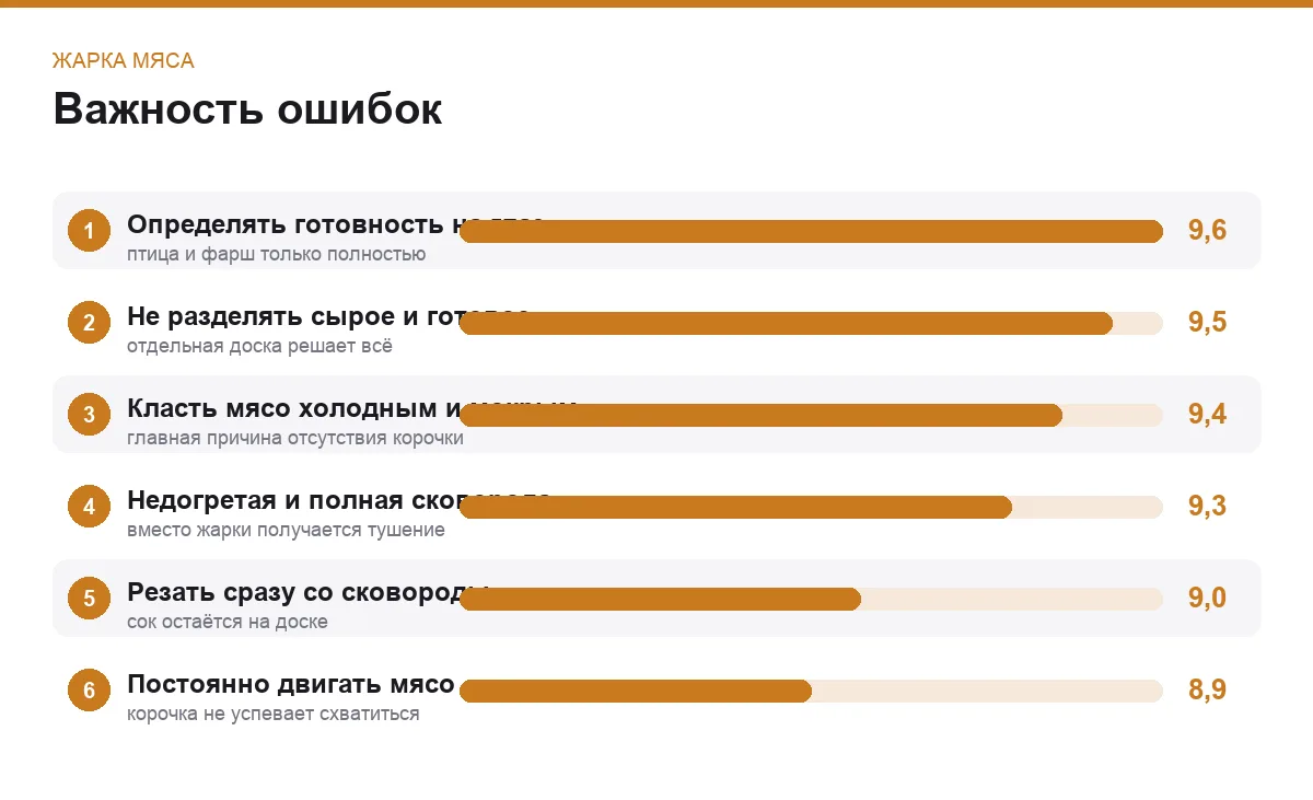 Диаграмма важности шести ошибок при жарке мяса