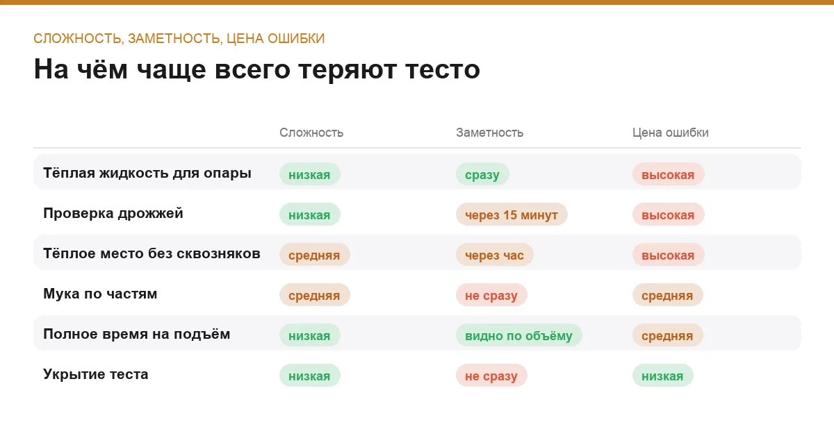 Инфографика: сложность соблюдения правил дрожжевого теста и цена ошибки