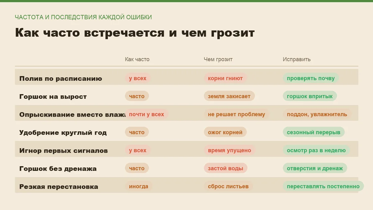 Инфографика: как часто встречается ошибка в уходе за комнатными растениями, чем она грозит и как её исправить