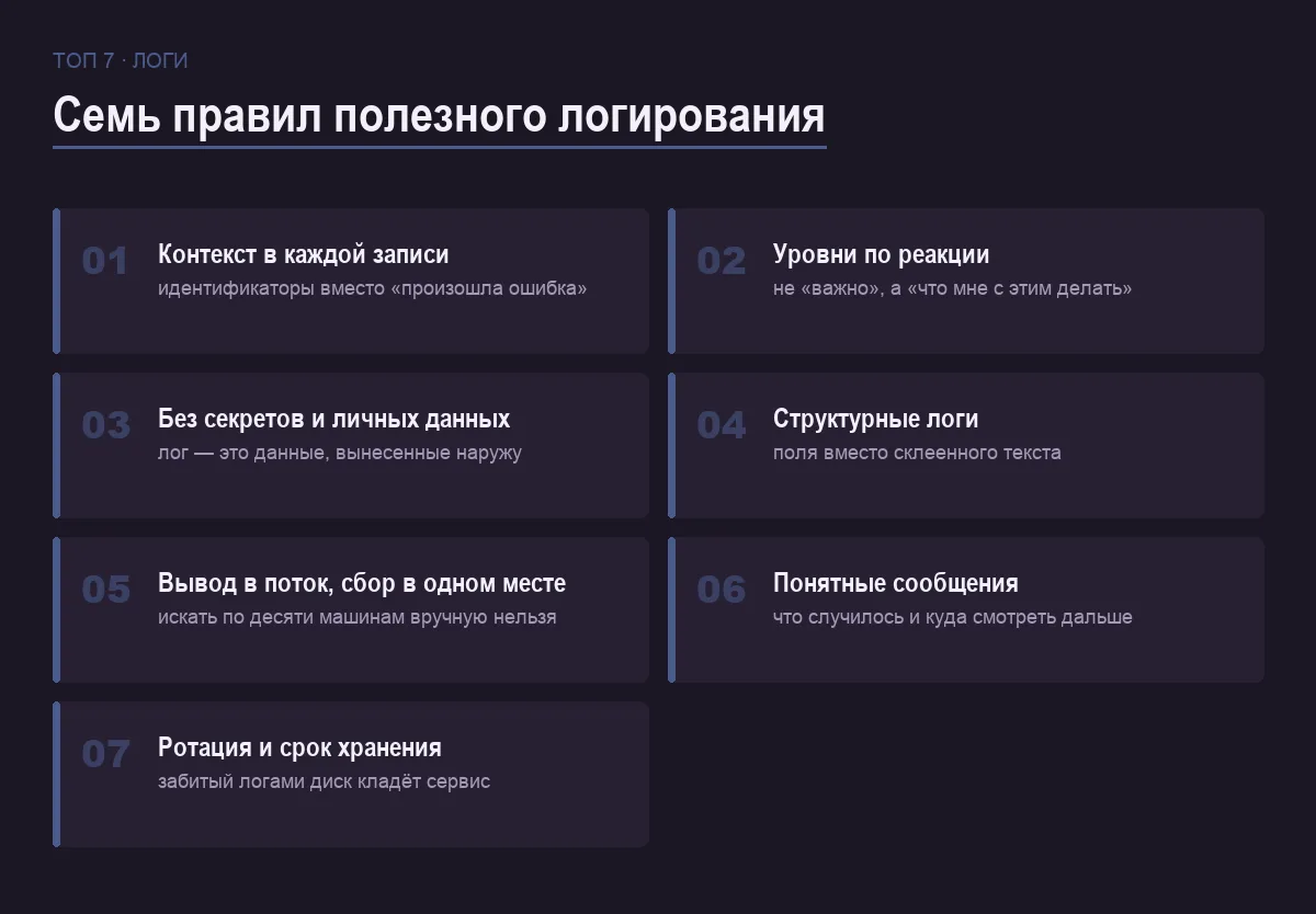 Список семи правил полезного логирования