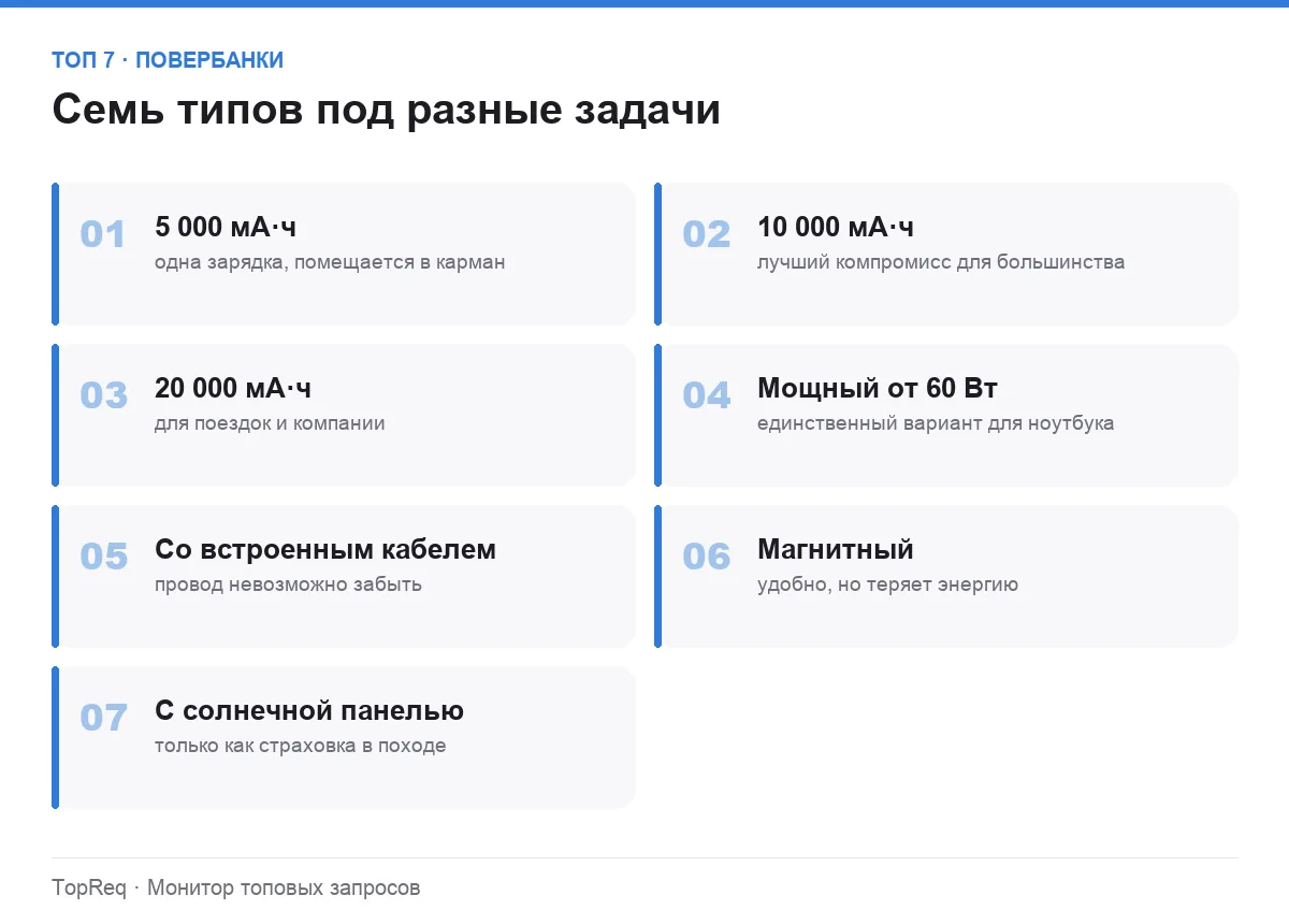 Список семи типов внешних аккумуляторов