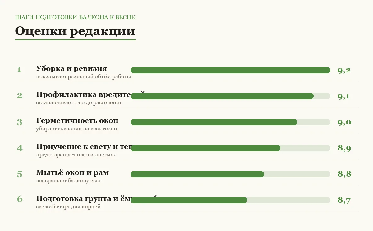 Диаграмма оценок шагов подготовки балкона к весне