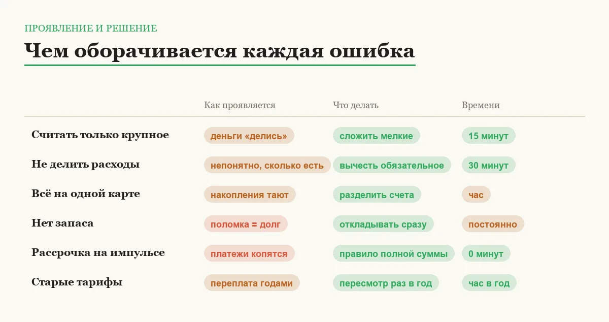 Инфографика: как проявляется ошибка, что делать и сколько это занимает
