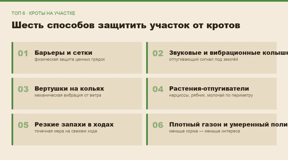 Список шести способов защитить огород и газон от кротов