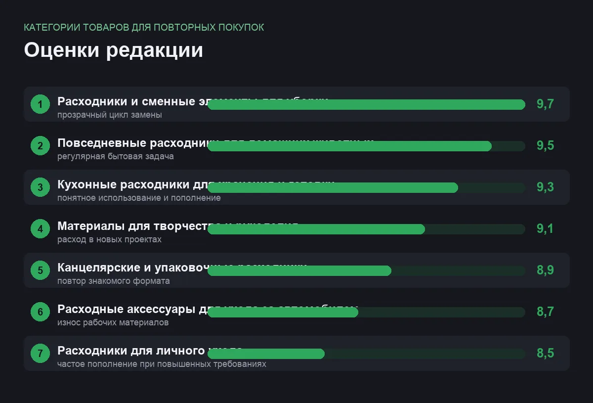 Диаграмма оценок семи категорий товаров для повторных покупок