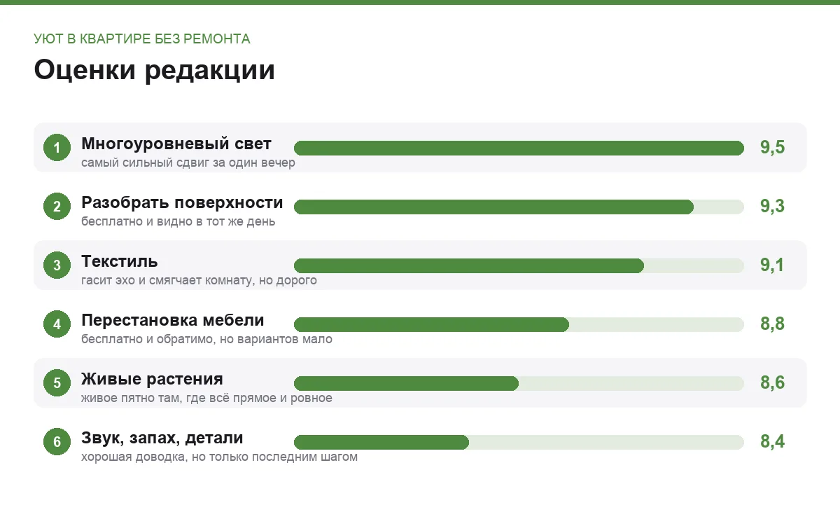 Диаграмма оценок шести способов сделать квартиру уютнее