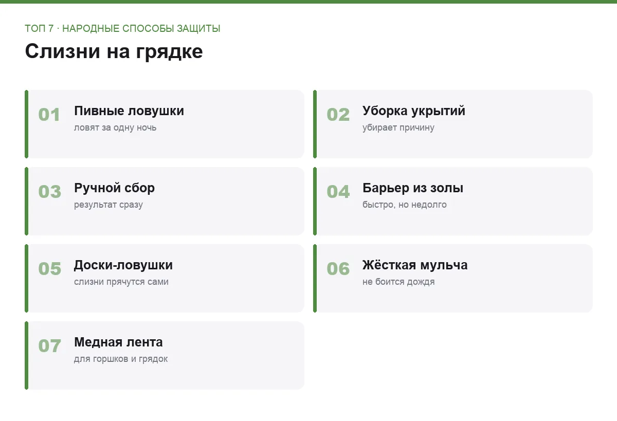 Плитки со списком семи народных средств от слизней на грядках