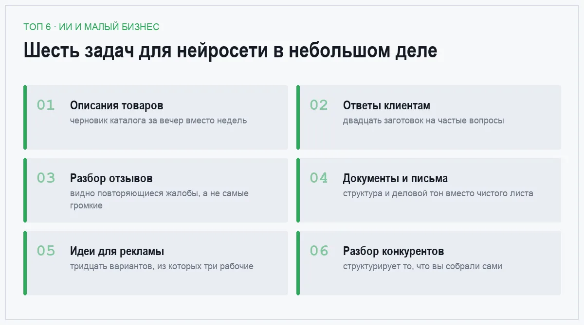 Список шести задач, где нейросеть помогает малому бизнесу