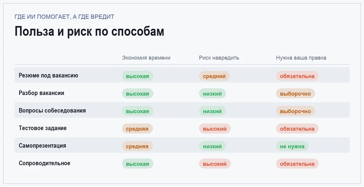 Инфографика: экономия времени, риск навредить и необходимость правки по шести способам