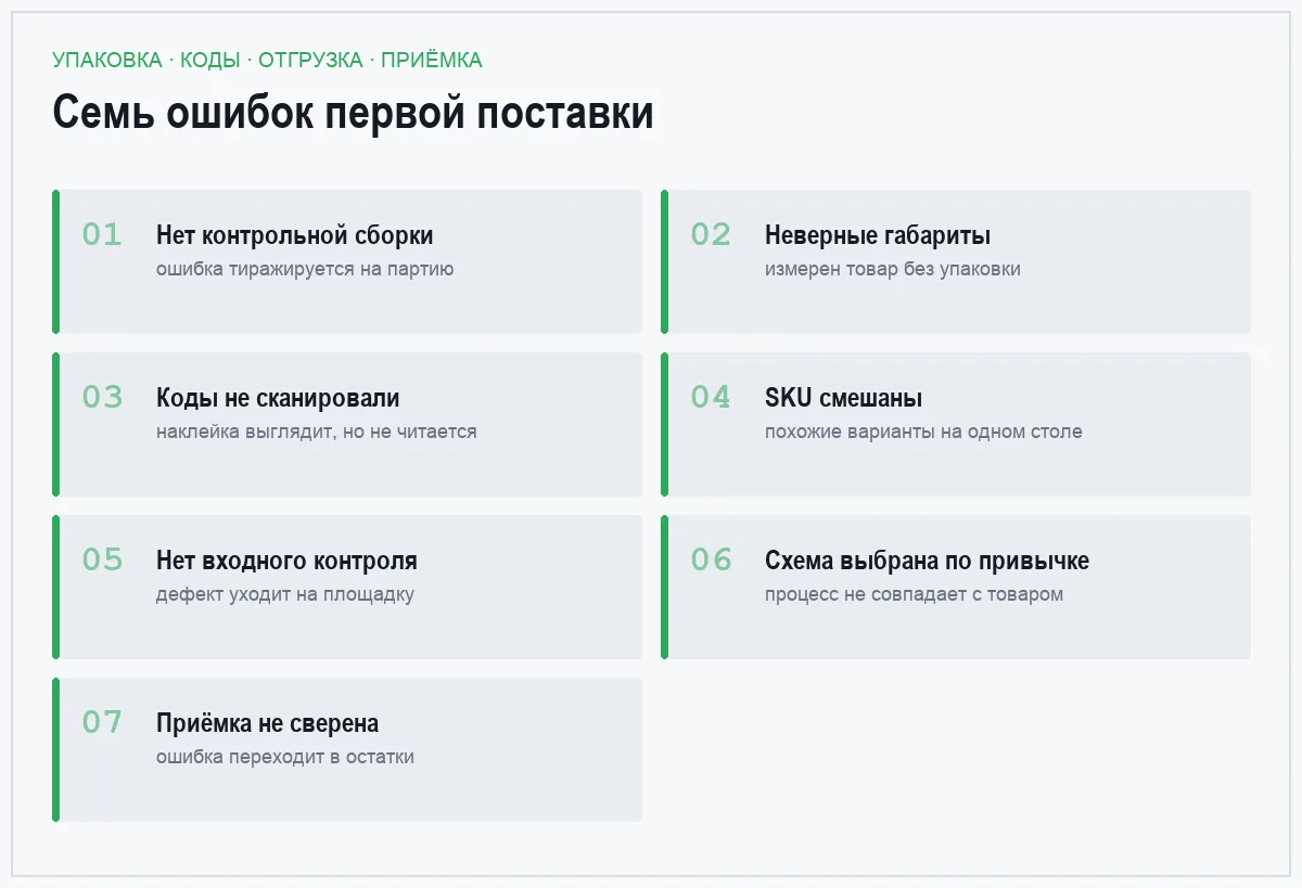 Плиточный список семи ошибок первой поставки на маркетплейс