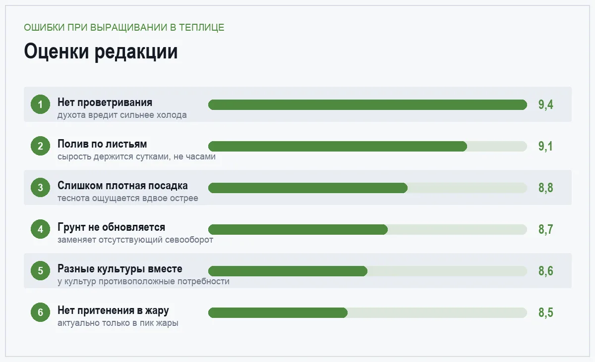 Диаграмма оценок ошибок при выращивании в теплице по критичности