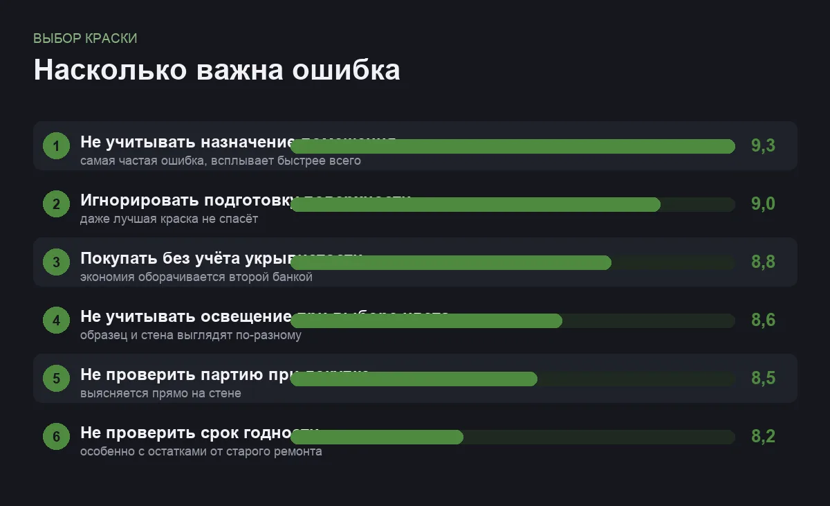 Диаграмма важности ошибок при выборе краски