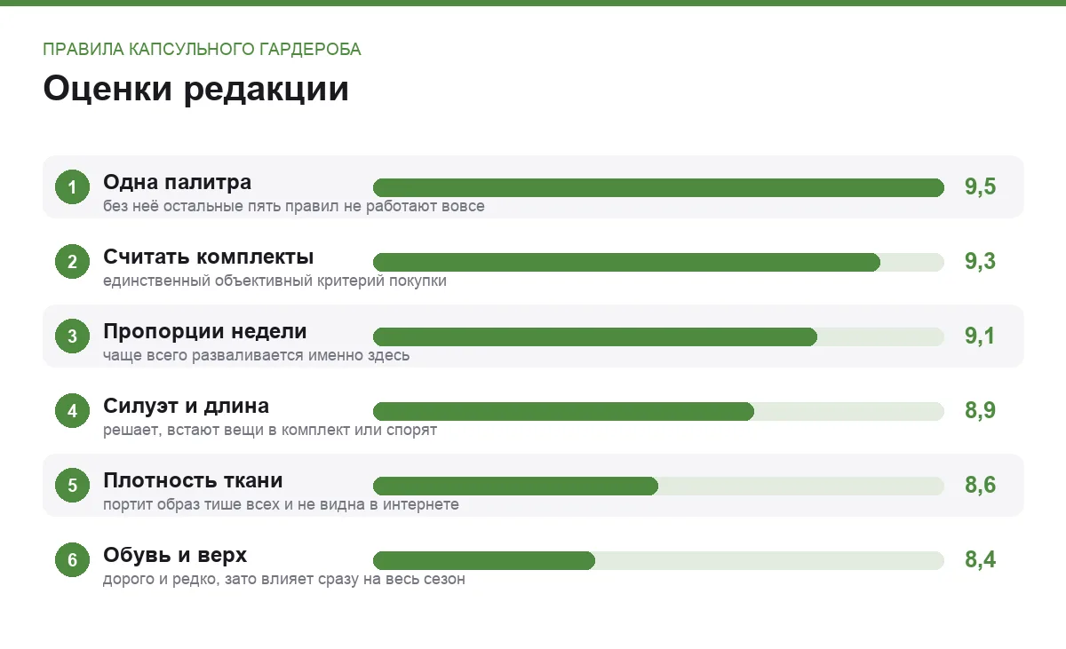 Диаграмма оценок шести правил капсульного гардероба