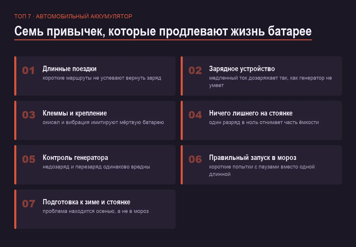 Список семи способов продлить срок службы автомобильного аккумулятора
