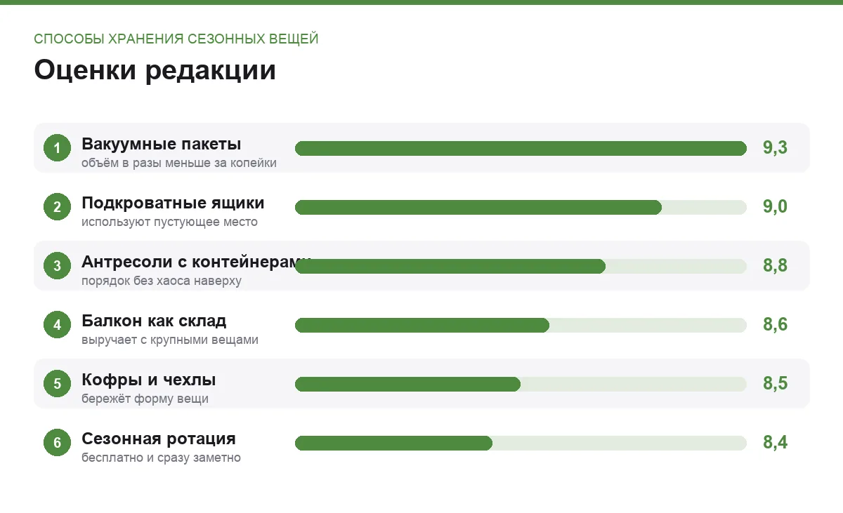 Диаграмма оценок способов компактного хранения сезонных вещей