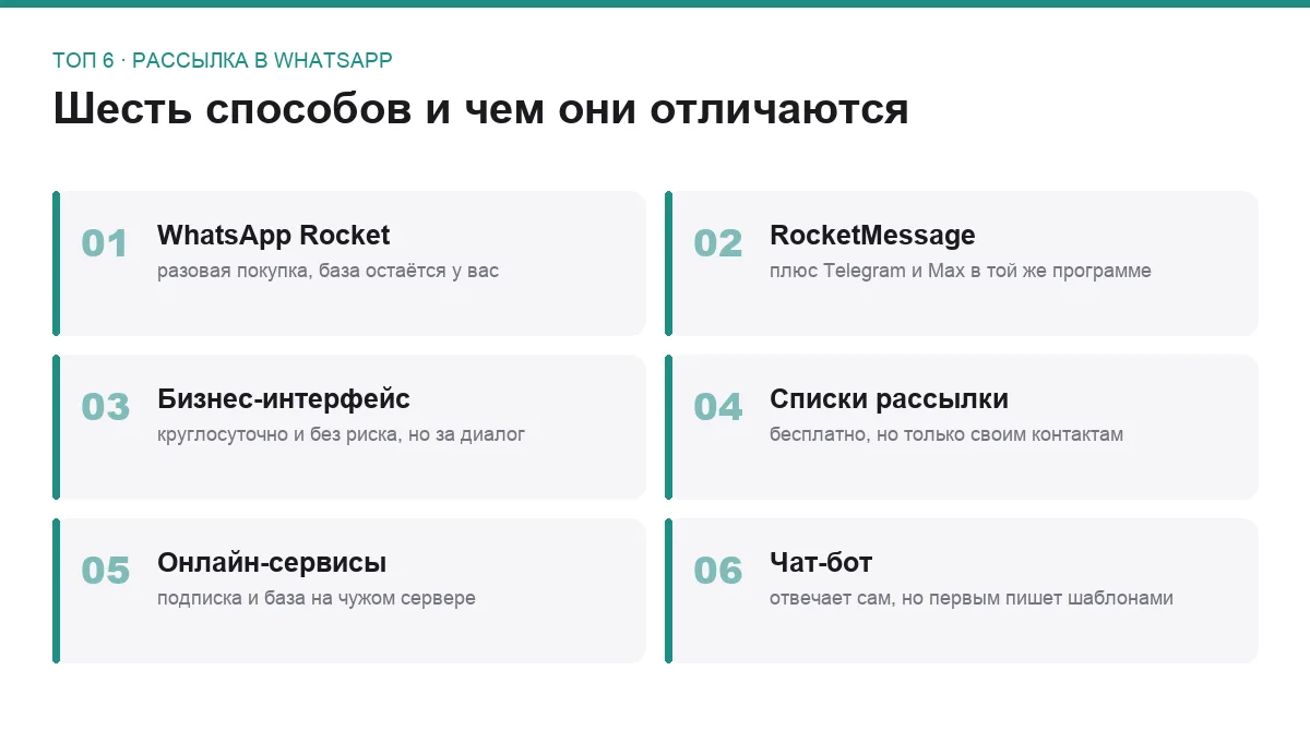 Список шести способов организовать рассылку в WhatsApp