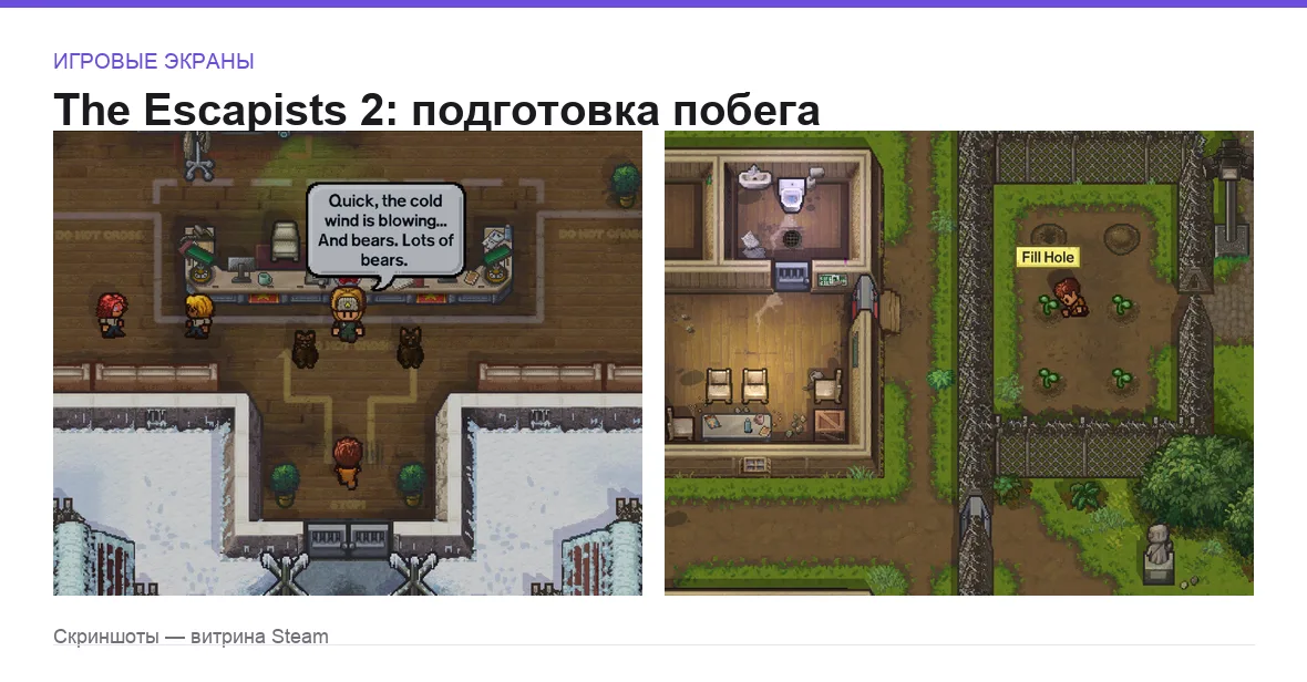 Escapists2 — игровые экраны