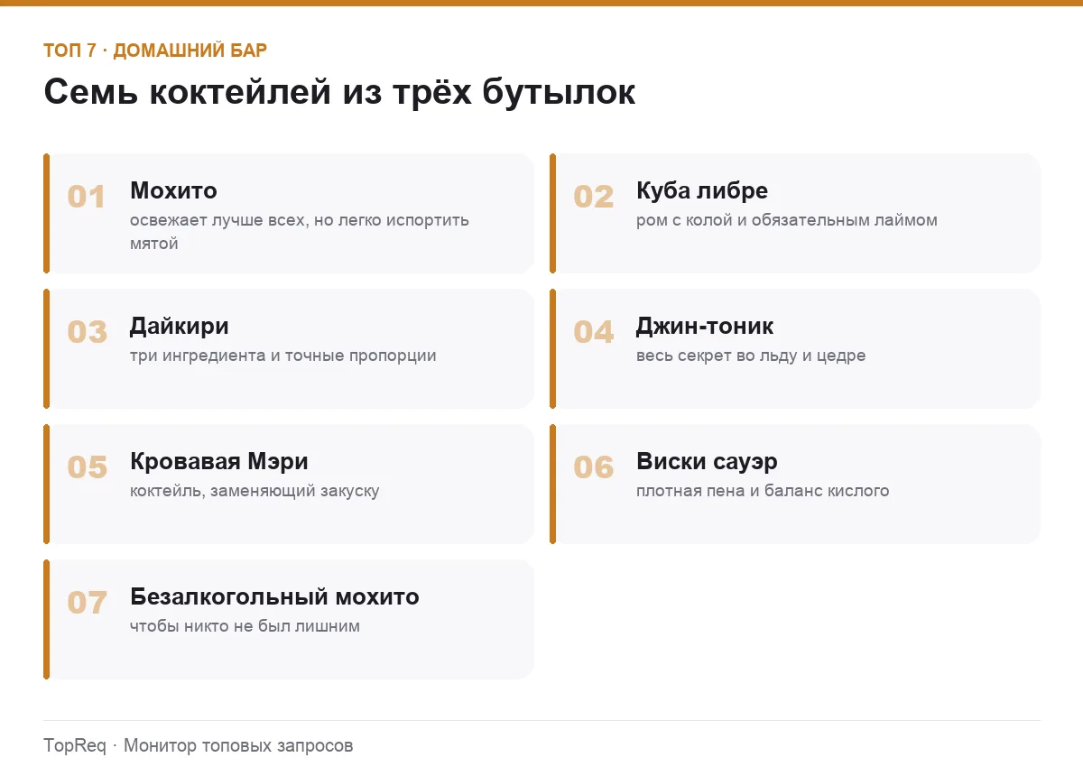 Список семи домашних коктейлей с короткими описаниями