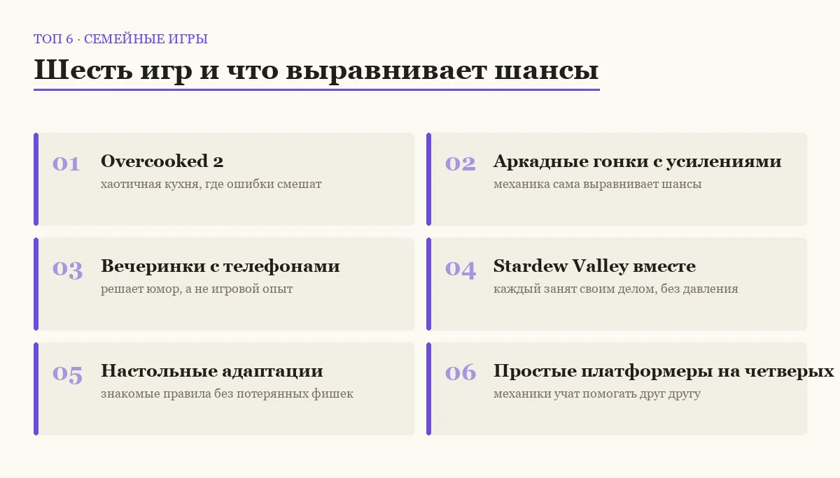 Список шести игр для семейного вечера