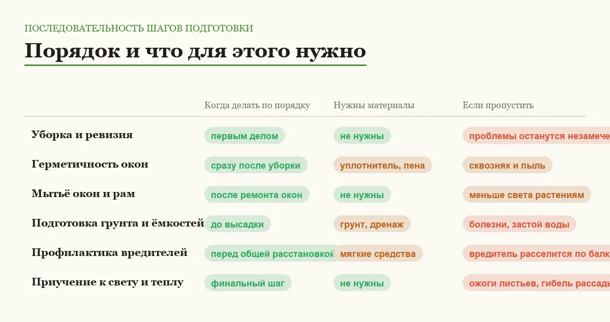 Инфографика: в каком порядке делать шаги подготовки балкона, что для них нужно и чем грозит пропуск