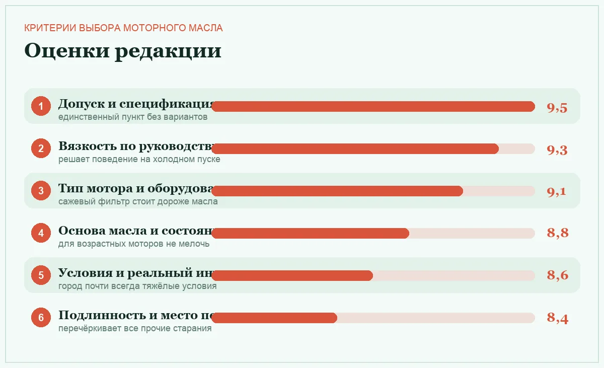 Диаграмма важности критериев выбора моторного масла