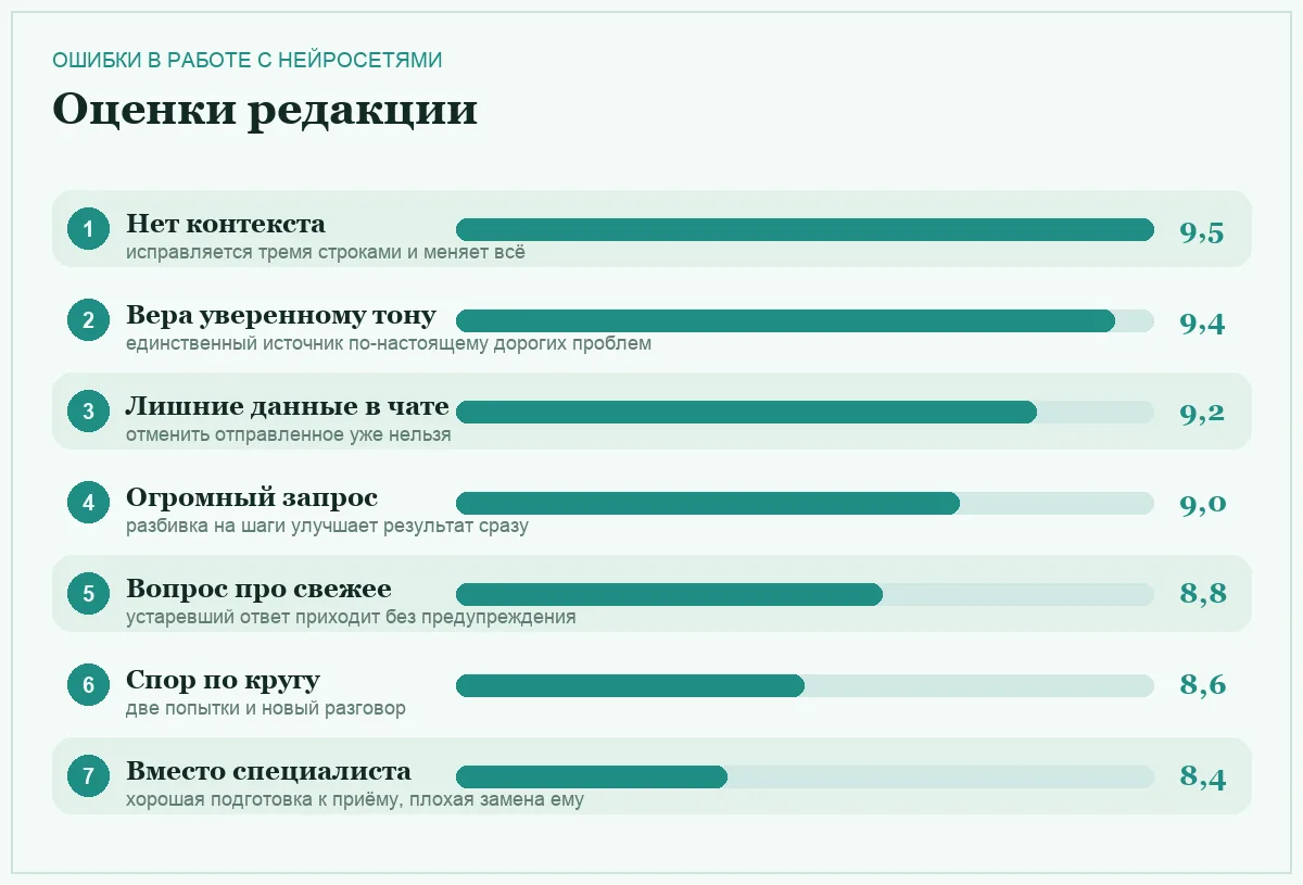 Диаграмма оценок типичных ошибок при работе с нейросетями