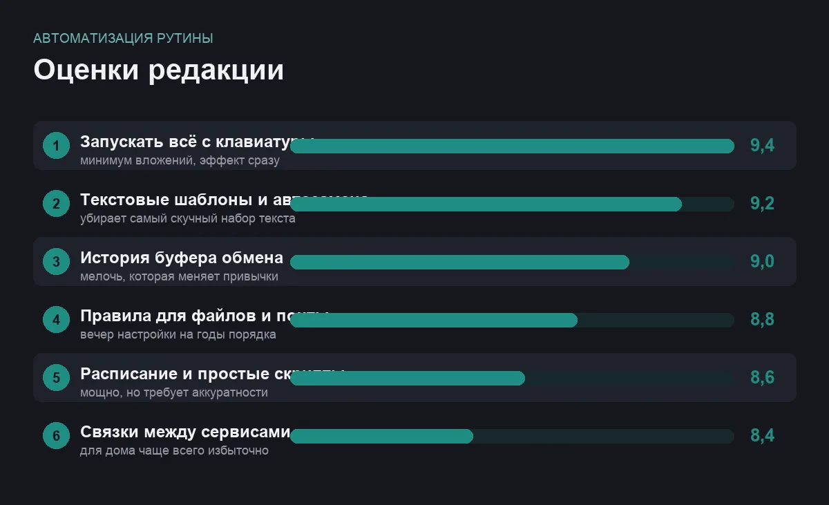 Диаграмма оценок шести способов автоматизации
