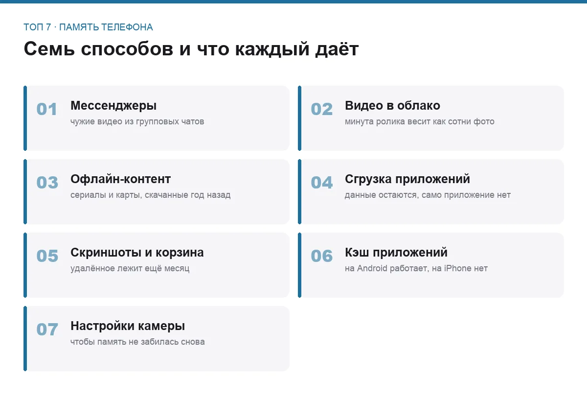 Список семи способов освободить память на телефоне