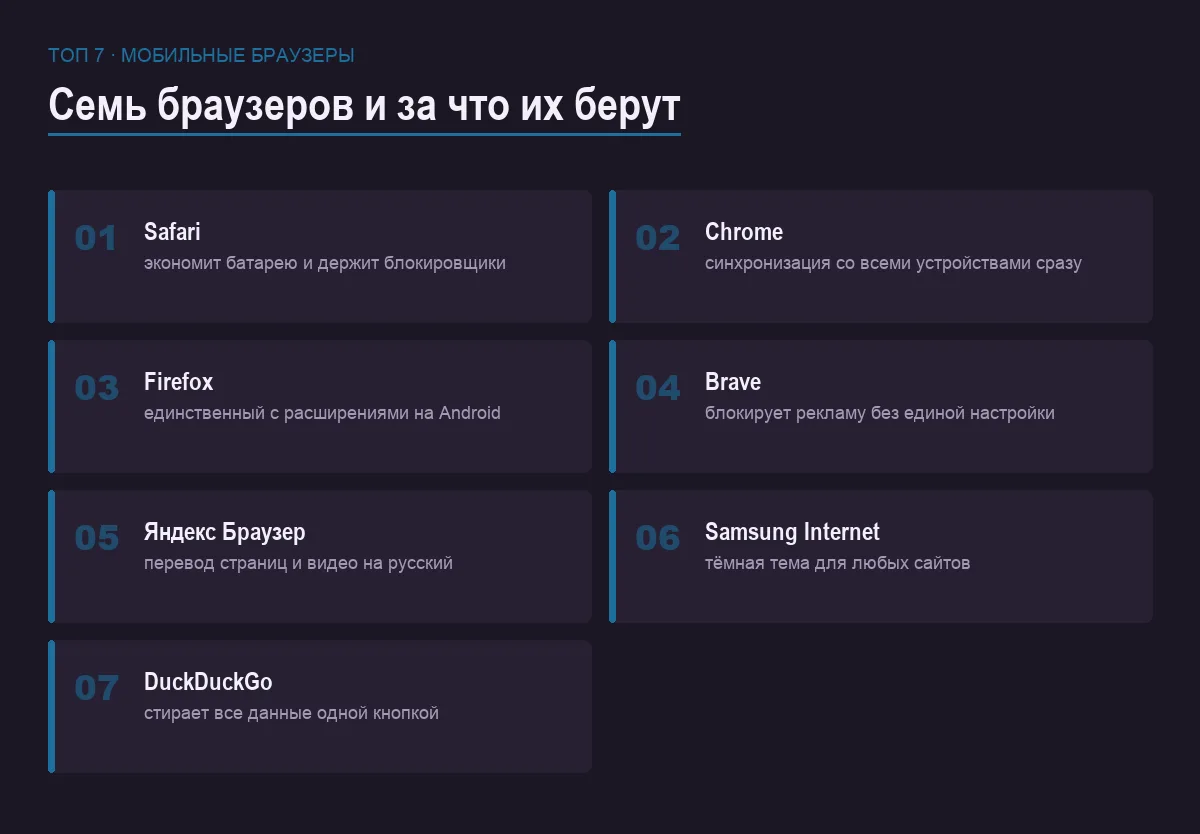 Список семи мобильных браузеров с краткими характеристиками