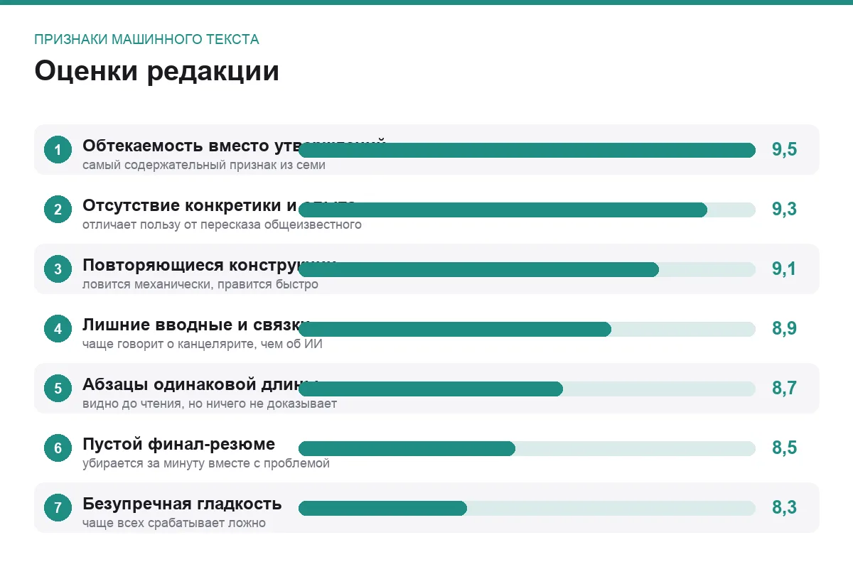 Диаграмма полезности признаков машинного текста для редактуры