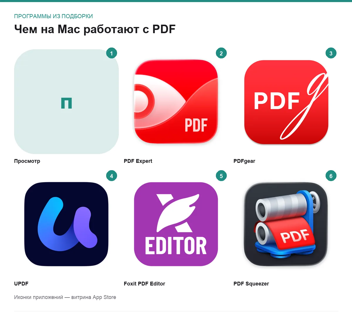 Сетка иконок программ для работы с PDF на macOS