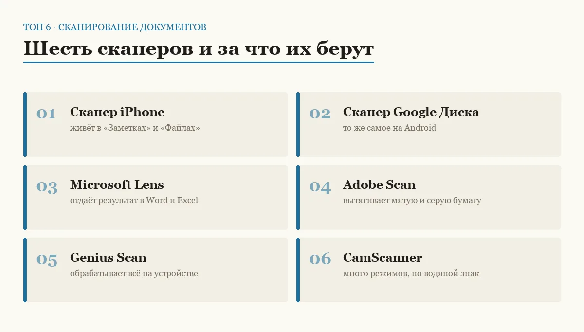Список шести приложений для сканирования документов на телефоне