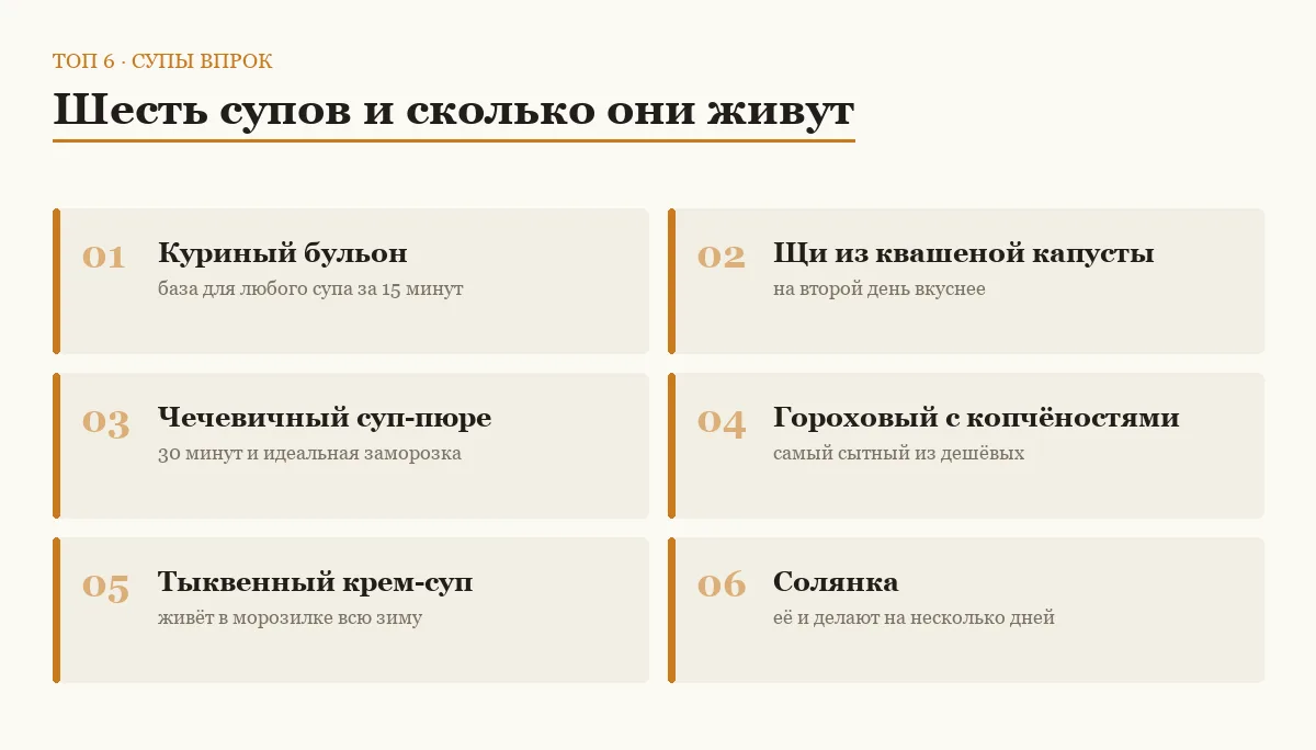 Список шести супов, которые готовятся на несколько дней