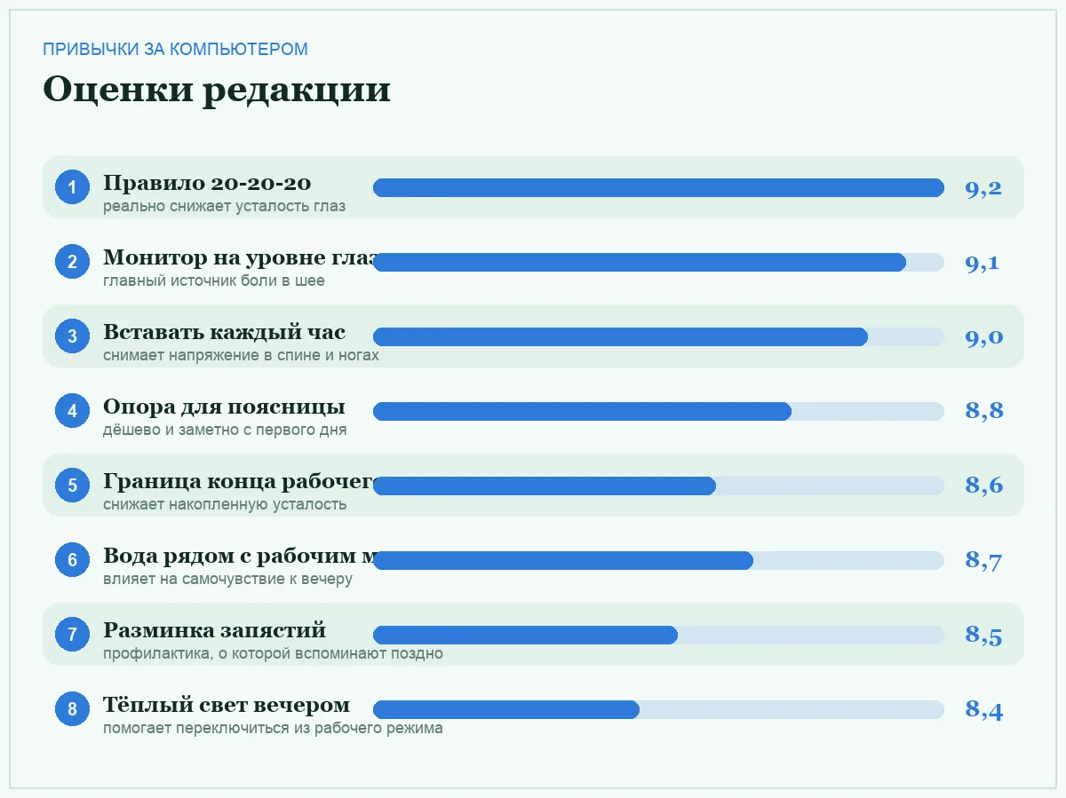 Диаграмма оценок привычек для работы за компьютером