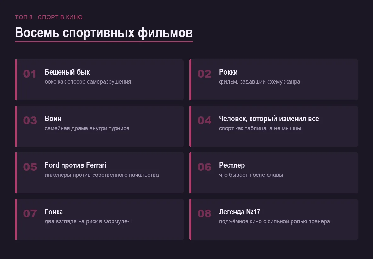 Список восьми фильмов про спорт с короткими пояснениями