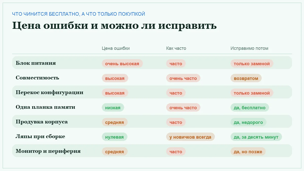 Инфографика: цена ошибки, частота и возможность исправления
