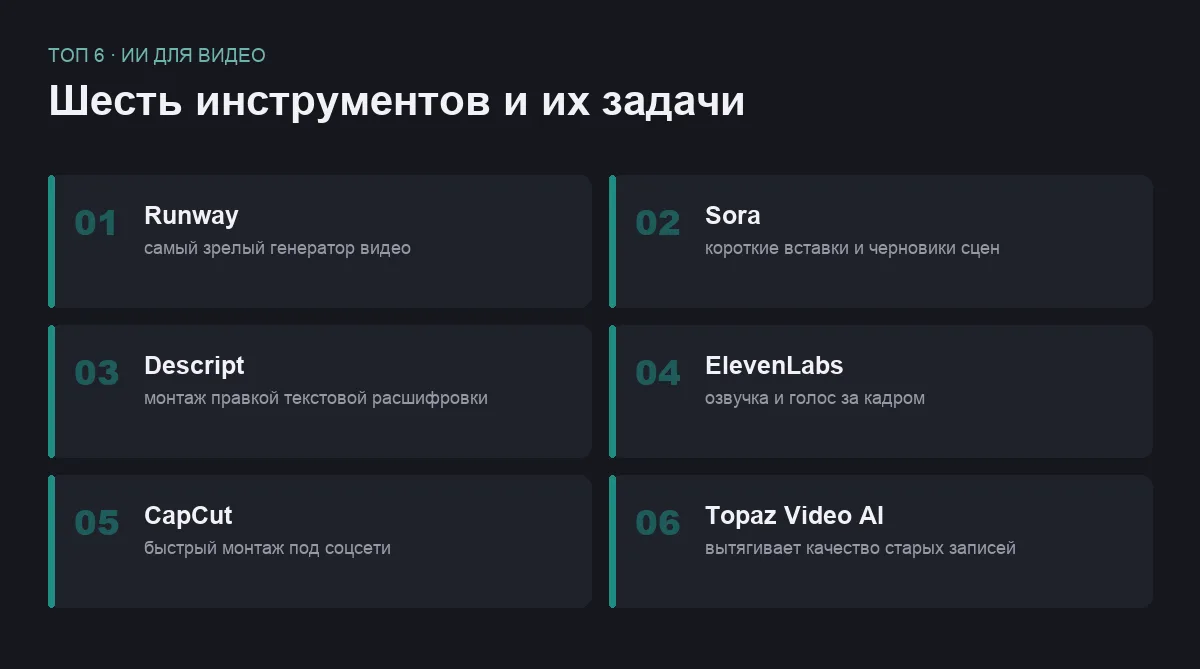 Список шести ИИ-инструментов для работы с видео