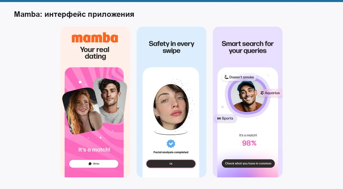 Mamba — экраны приложения