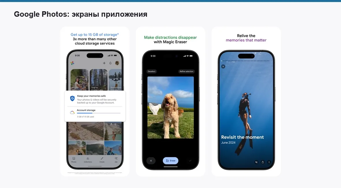 Google Photos — экраны приложения