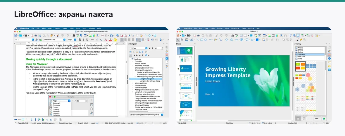 LibreOffice Impress — экраны приложения