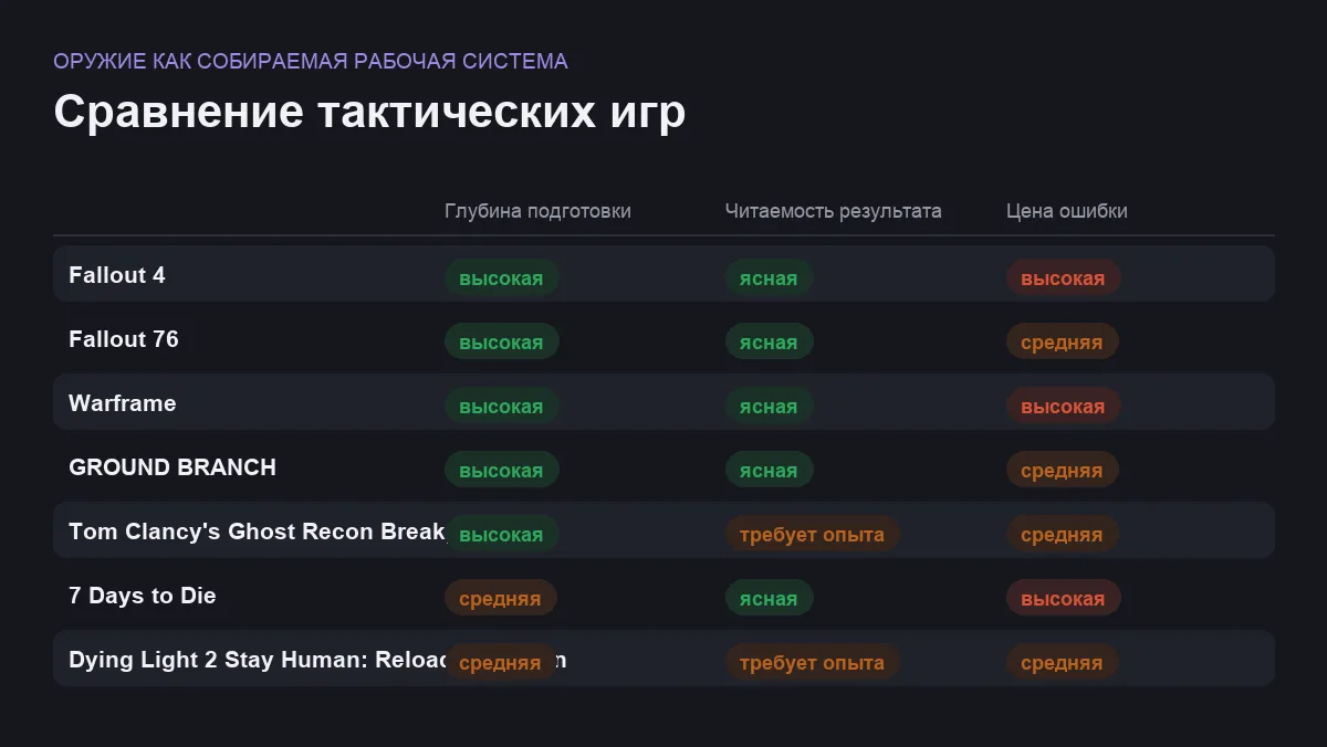 Матрица сравнения игр: оружие как собираемая рабочая система